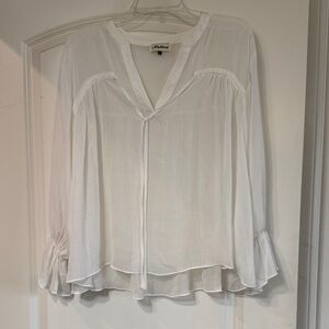 Alythea White V-Neck Blouse with Ruffle Hem